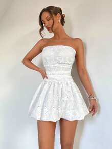 Roylia Fashionable & Sexy Halter Lace-Up Off Shoulder Cutout Knitted Bodycon Mini Dress - White - View 1