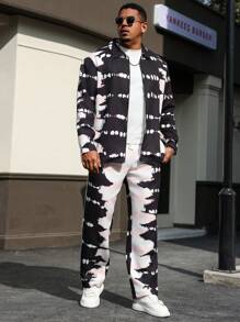 Manfinity Roughcore 大码男士扎染印花长袖衬衫和裤子套装 - 彩色 - 查看 1