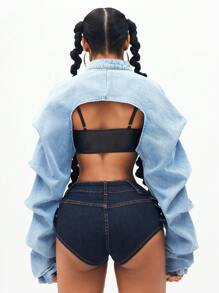 Jeanoix 性感嘻哈派对女式牛仔夹克 - 藍色 - 查看 2