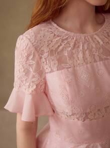 MOTF PREMIUM Top PEPLUM EN DENTELLE CONTRASTANTE - Rose bonbon - Voir 6