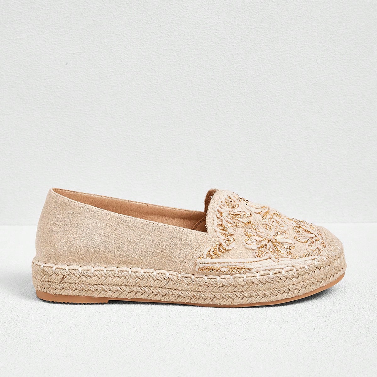 Alpargatas de suela de cuerda de lino bordadas de terciopelo albaricoque, elegantes y casuales para vacaciones, fiestas, citas, bodas, banquetes, esti