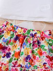 2件套女童白色蝴蝶结衬衫和花卉印花彩色裙子套装 - 彩色 - 查看 5