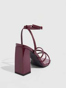 CUCCOO SZL Women's Fashion Burgundy Strappy Block High Heel Sandals, Suitable For Commuting, Dating, Party, Stylish Spring Shoes Spring Break Easter Prom Heels - Burgundy - View 8