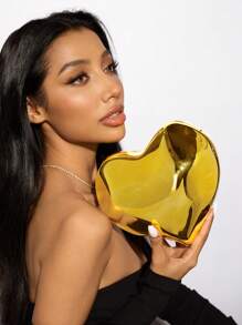 SHEIN SXY Ladies, Women Evening Bags, Clutchs, Crossbody Bags, 3D Heart Shape, Fashionable, Elegant, Simple, Personalized, Versatile, For Cocktail Party, Party, Prom, Club, Date, Birthday, Evening, Date Nigh, Ball, Valentine's Day - Gold - View 8