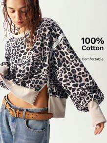 Bohemela 休闲针织拼布镂空肩长袖宽松女式运动衫