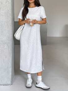 Muchica 女款白色针织短袖紧身连衣裙 - 淺灰色 - 查看 4