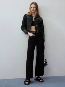 MOTF STUDIO 水钻细节宽松牛仔夹克 - 灰色 - 查看 2