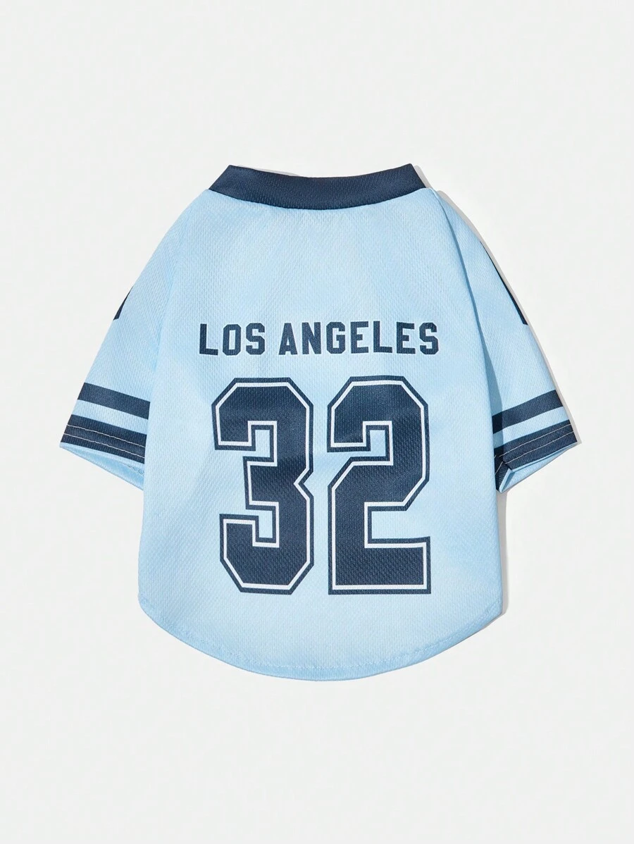 PETSIN 1pc Pet Dog Cat Blue #32 LA Number & Letter Print Jersey, Fashionable Casual Breathable & Soft Dog Shirt