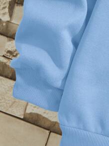 Manfinity Dauomo 男士圆领长袖字母图案休闲套头衫，秋季 - 藍色 - 查看 6