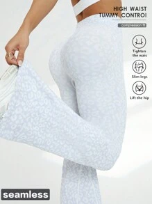SHEIN Sport Studio Leggings deportivos sin costuras y elásticos con estampado de leopardo para mujeres