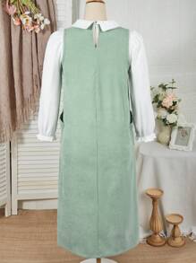 2pcs/Set Tween Girls Casual Long Sleeve Top And Dress Set - Mint Green - View 2
