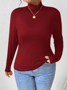 EMERY ROSE 2pcs/Set Plus Size Solid Color Casual Turtleneck T-Shirt, Suitable For Fall And Winter - Multicolor - View 7