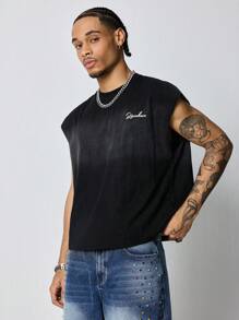 ROMWE MEN Street Life Men's Washed Leopard Print Crop Fit Tank Top - Black - View 2