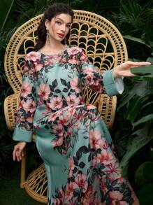 Al Najma Women's Ramadan Print Loose Elegant Casual Modest Kaftan - Green - View 5