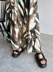 FRIFUL Women High Waist Long Floral Print Skirt, Vacation Style Summer Clothing
