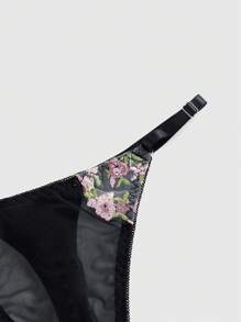 ROMWE Fairycore Set de 3 tangas para mujer con insertos de malla y bordado floral romántico