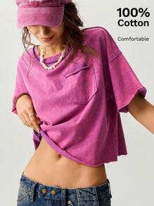 Bohemela Lässiges Damen Kurzarm T-Shirt mit rundem Ausschnitt, Dolmanärmeln und lockerer, kurzer Passform Einfarbig