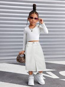 SHEIN TaviRue Young Girl Y2K Basic Black Y2K Denim Skirt,Cool Thanksgiving, Spring And Summer Casual Vacation Country Boho Wear, Beach Denim Skirt