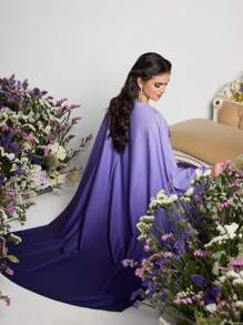 Al Najma Damen Langer Arabischer Freizeitkleid mit lila Farbverlauf und Juwelen-Rundhalsausschnitt, Langarm, Farbverlauf für Frühling und Valentinstag - Violett - Übersicht 3