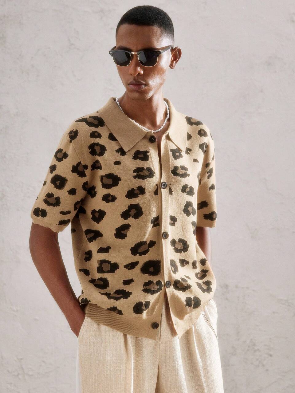 Men's Sleeveless Leopard Print Knit Casual Top, Suitable For Summer