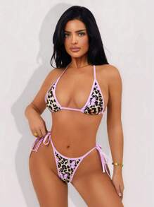 Swim SXY Summer Women Leopard Print & Butterfly Halter Neck Sexy Bikini Set