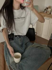 DAZY Vrouwen & Tienermeisjes Casual Ronde Hals Losse Letter Print T-shirt