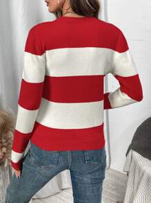 SHEIN LUNE 时尚优雅毛衣，女士长袖宽松针织套头衫，秋冬针织套头衫秋季 - 彩色 - 查看 2