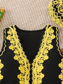 2pcs Baby Boy's Vintage Graphic Allover Hand-Embroidered Vest Top + Hat Set, Infant Baby Boys Clothes,Kid Clothes,Toddler Clothes, Baby Outfit, Baby Tops,Baby Boy Shirt,6M-3T