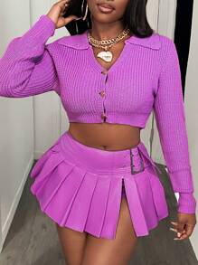 BamGleam Women's Solid Color Front Button Long Sleeve Slim Fit Casual Sweater Fall Cloth For Women - Pink - View 7