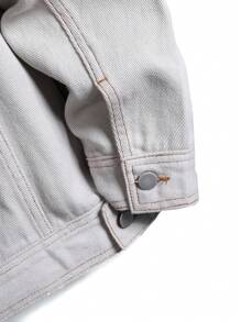 Manfinity Homme Chaqueta vaquera de manga larga con bolsillo utilitario y abotonadura sencilla para hombres de talla grande, otoño