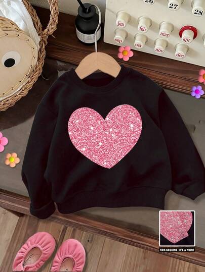 SHEIN Baby Girl Soft Knit Crew Neck Pullover Loose Fit Thick Sweatshirt, Suitable For Autumn And Winter