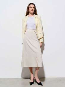 Maija 春夏新款杏色金属链条装饰女裙都市摩登优雅无袖日常休闲通勤适合外出度假节日聚会婚礼约会