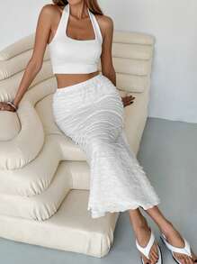 SHEIN Essnce Falda de mujer de unicolor con volantes multicapa - Blanco - Ver 5