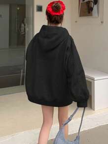 DAZY Women's Hooded Solid Color Bow Decor Long Sleeve Sweatshirt,Fall Women Clothes Jacket - Black - View 6