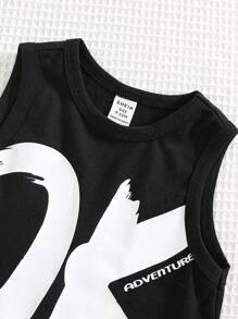 SHEIN Niemowlę Chłopięcy i Dziewczynek Luźny Jednolity Kolor Angielskie Litery Graficzny Bez Rękawów Tank Top, Nadaje Się Do Codziennego Noszenia, Na Zewnątrz, Sport, Sezon Wiosna/Lato