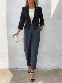 EMERY ROSE Women Casual Commuting Plain Thin Blazer Jacket - Black - View 6