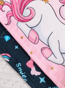 4 件套女婴独角兽印花贴身短袖衬衫和裤子睡衣套装 - 彩色 - 查看 4