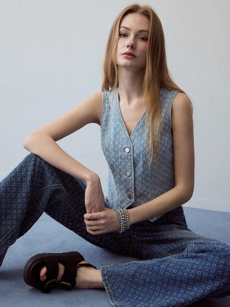 MOTF STUDIO VESTE EN DENIM TEXTURÉE À UN RANG DE BOUTONS