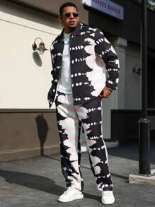 Manfinity Roughcore 大码男士扎染印花长袖衬衫和裤子套装 - 彩色 - 查看 3