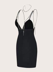 SHEIN ICON 蝴蝶结装饰高端吊带背心迷你连衣裙，俱乐部连衣裙 - 黑色 - 查看 4