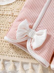 女婴春夏粉色可爱公主蝴蝶结连体衣，时尚女宝宝服装 - 西瓜粉 - 查看 3