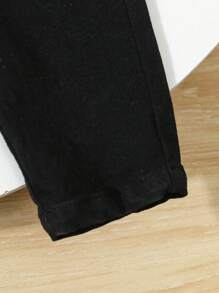 幼儿中性街头休闲松紧腰工装宽松牛仔裤，配有扁平口袋 - 黑色 - 查看 3