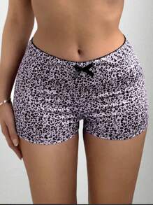 Muchica Women's Bow-Decor Fashionable Leopard Print Shorts - Purple - View 1