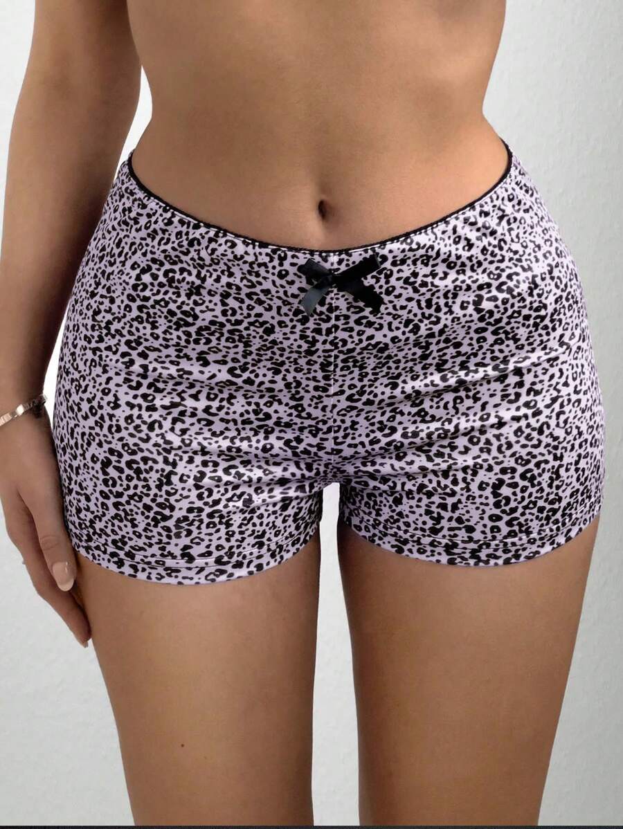 Muchica Women's Bow-Decor Fashionable Leopard Print Shorts - Purple - View 1