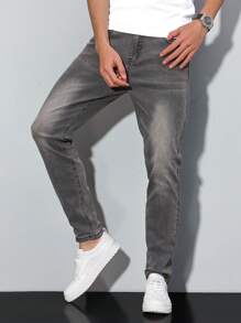 Manfinity Homme Men's Classic Straight Fit Pockets Casual Versatile Jeans - Grey - View 6