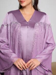 Al Najma 女士优雅水钻装饰传统土耳其和阿拉伯长袍 - 紫色 - 查看 1