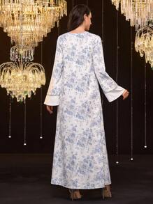 Al Najma Áo Kaftan dài truyền thống in hoa thanh lịch của Thổ Nhĩ Kỳ và Ả Rập dành cho nữ - Nhiều màu - Xem 4