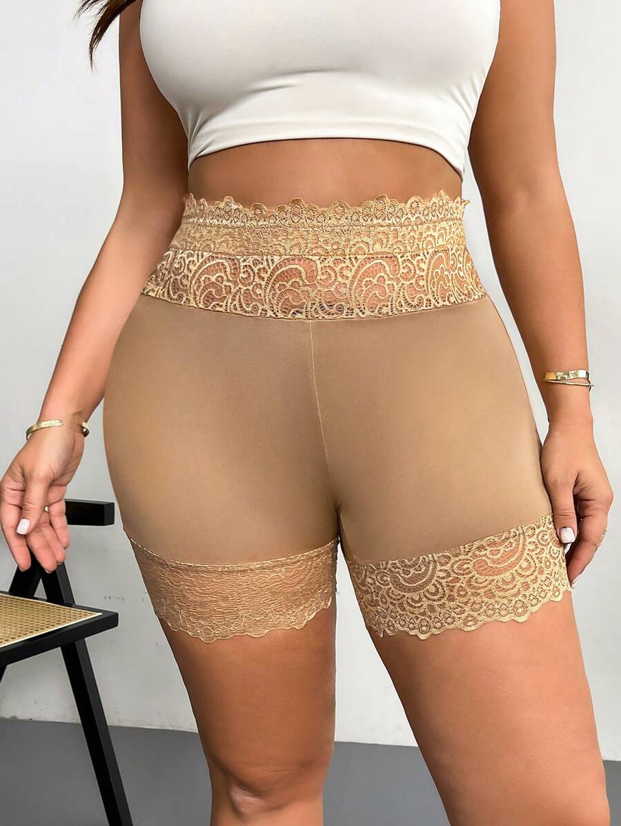 Firerie Plus Size Women's Khaki Basic Short Leggings - Apricot - View 1