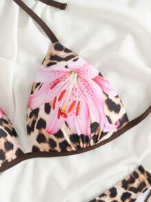 Swim SXY Springbreak Women's Leopard Print Halter Tie Side Bikini Set For Summer Beach Vacation - Multicolor - View 6