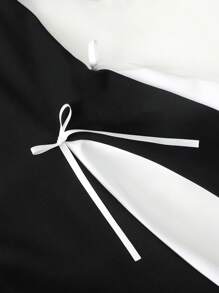 SHEIN Leap Crew Tween 女童蝴蝶结装饰拼色圆领荷叶边袖迷你连衣裙 - 黑與白 - 查看 8